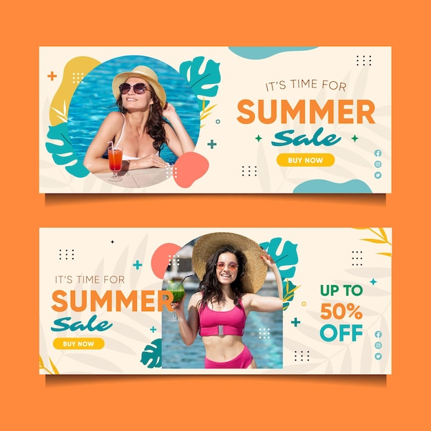 flat summer sale banner template with photo