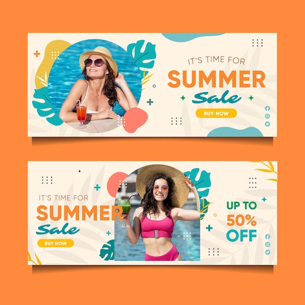 Free vector flat summer sale banner template with photo