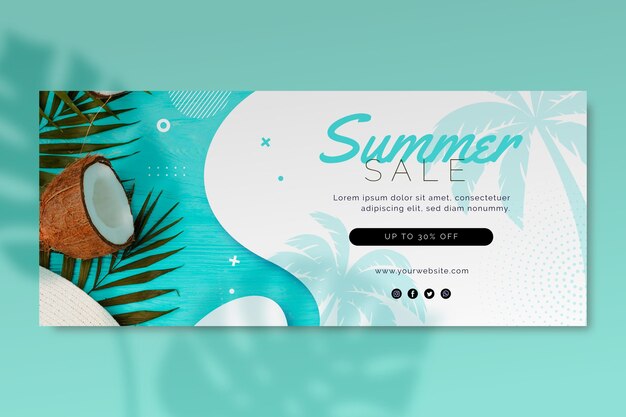 Flat summer sale banner template with photo