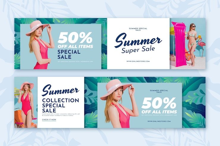Free Vector flat summer sale banner template with photo