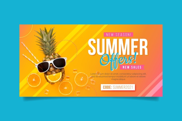 Flat summer sale banner template with photo