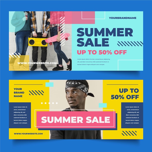 Free vector flat summer sale banner template with photo