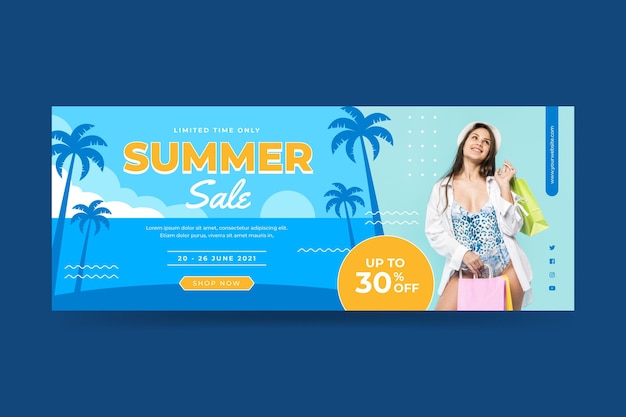 Flat summer sale banner template with photo