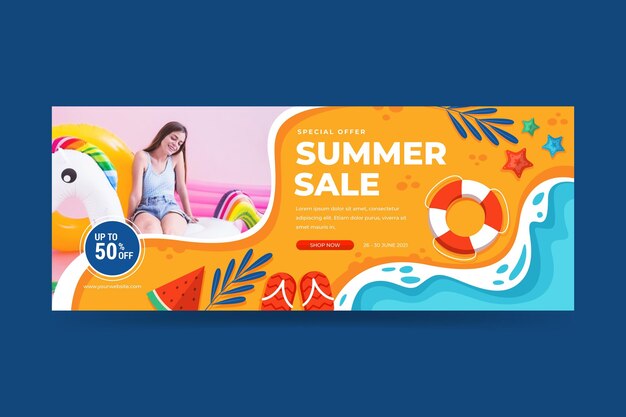 Flat summer sale banner template with photo