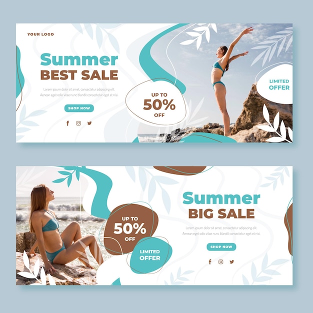 Free vector flat summer sale banners set with photo