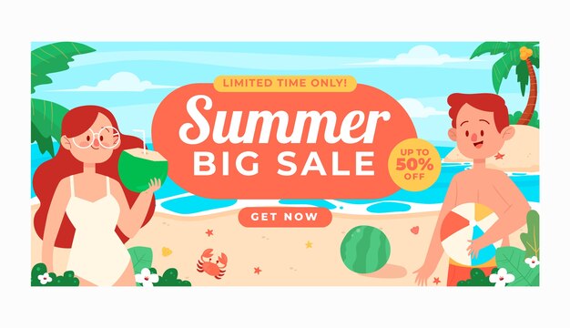 Flat summer sale horizontal banner template