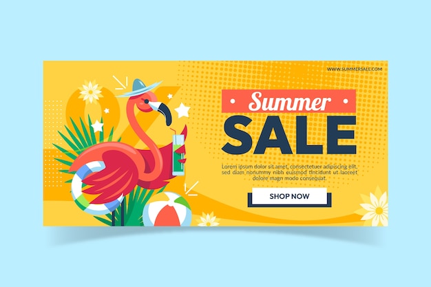 Free vector flat summer sale horizontal banner template