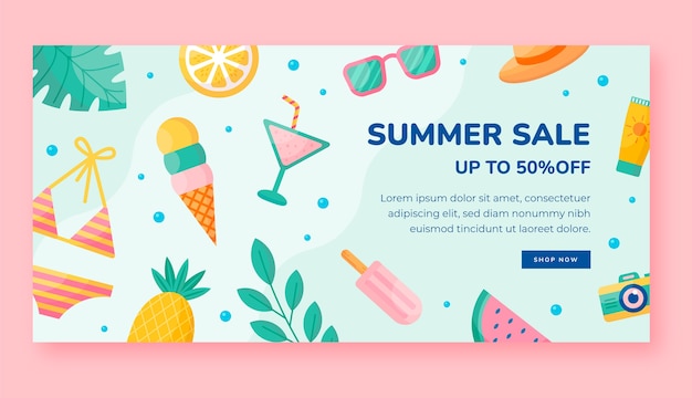 Flat summer sale horizontal banner template