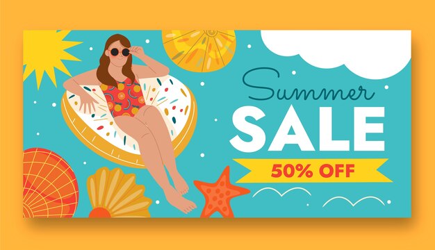 Free vector flat summer sale horizontal banner template