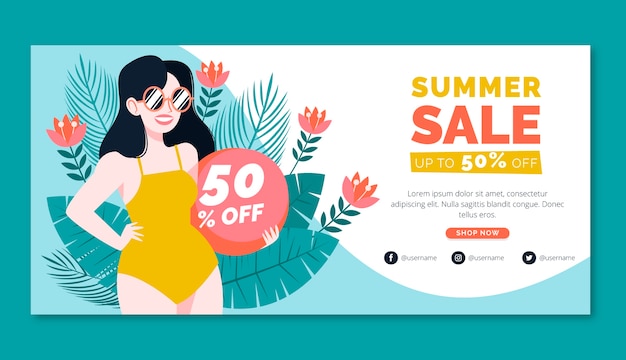Free vector flat summer sale horizontal banner template