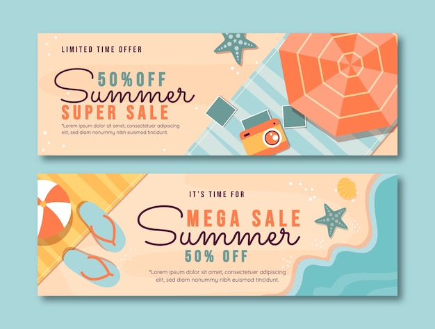 Free vector flat summer sale horizontal banners collection