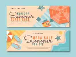 Free vector flat summer sale horizontal banners collection