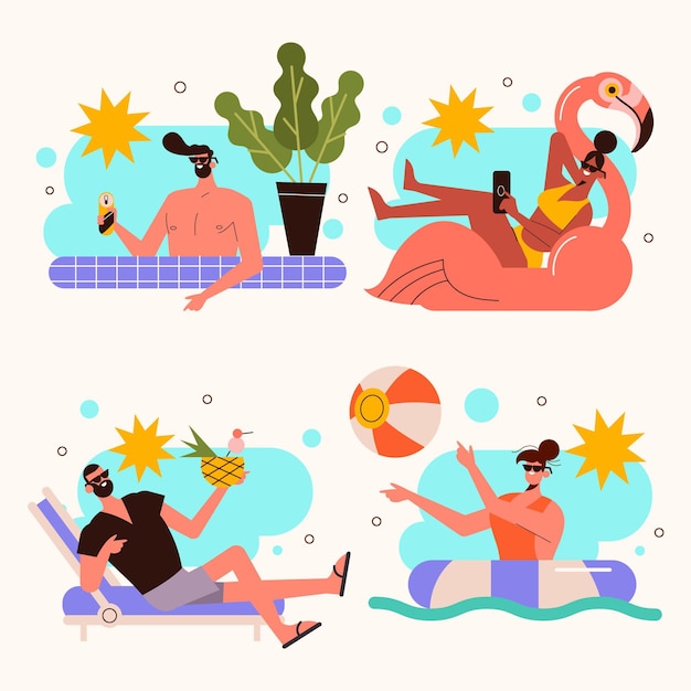 Free vector flat summer scenes collection