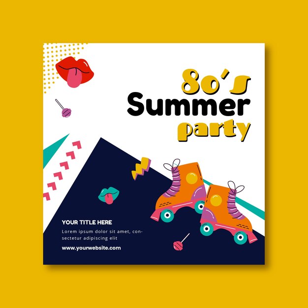 Flat summer season 80s square banner template