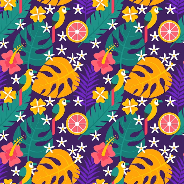 Free vector flat summer tropical pattern