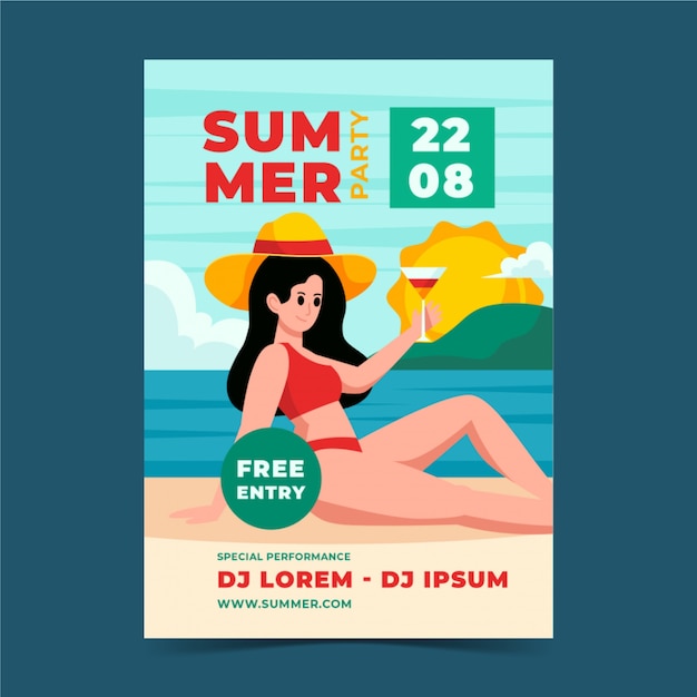 Free vector flat summer vertical poster template