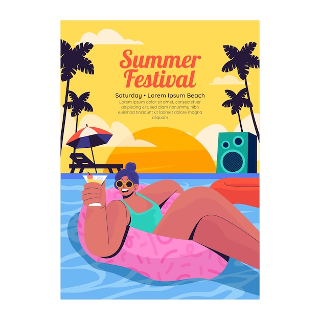 평면 여름 세로 포스터 템플릿