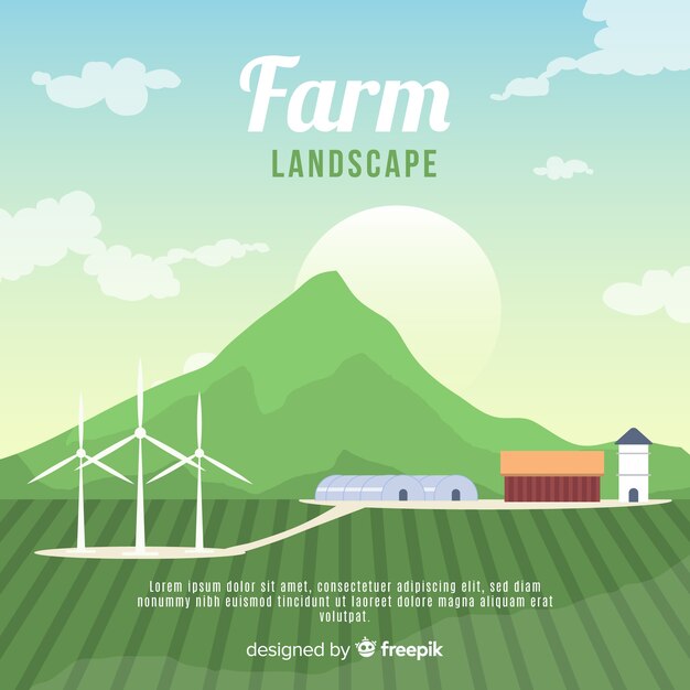 Flat sunny farm landscape background