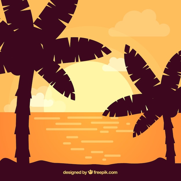 Free vector flat sunset background with palm trees