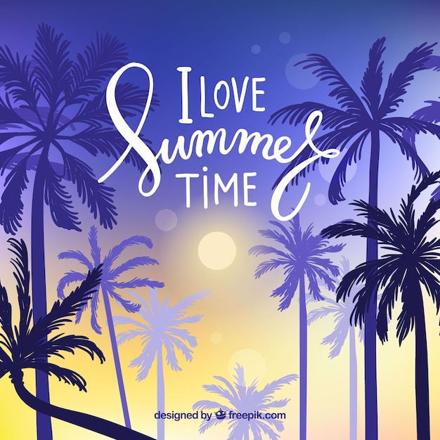 Free vector flat sunset background with palm trees