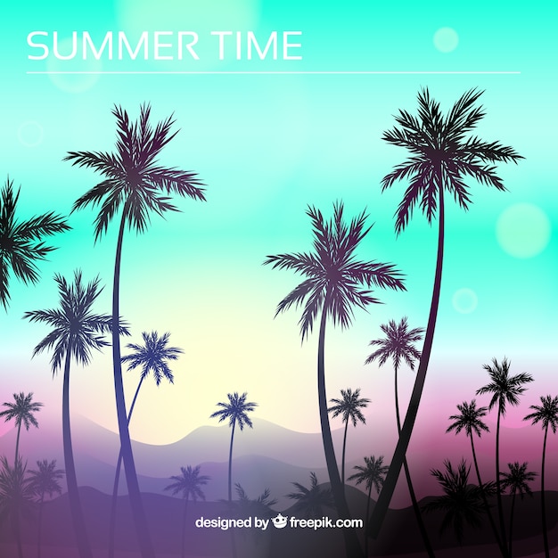 Free vector flat sunset background with palm trees