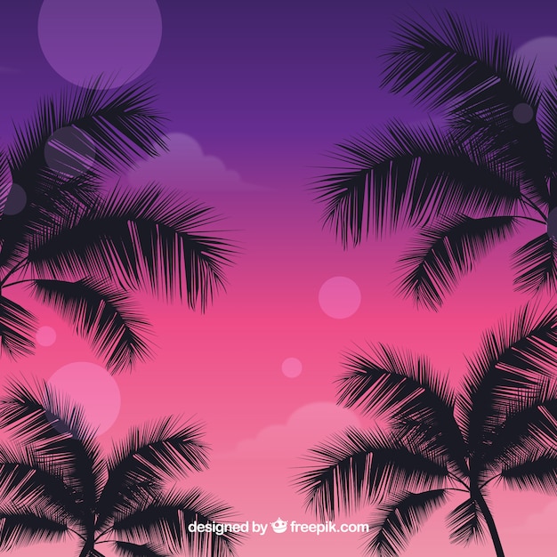 Free vector flat sunset background with palm trees