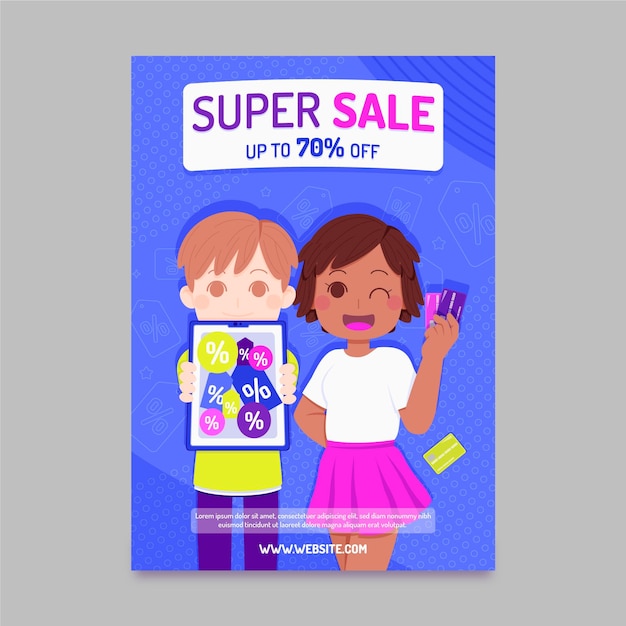 Flat super sale poster template Free Vector