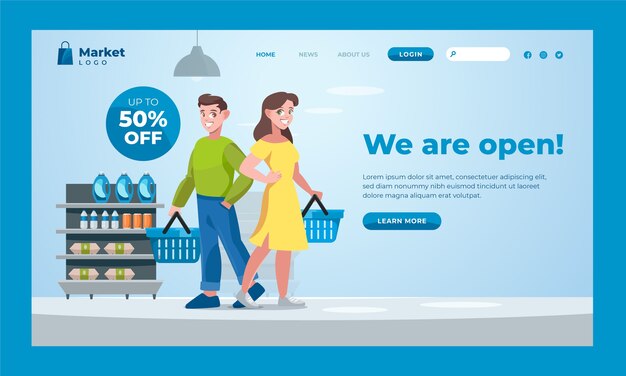 Flat supermarket landing page template