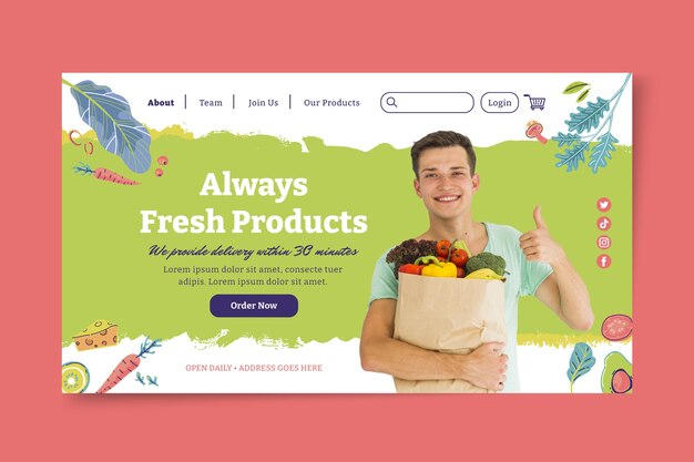 Free vector flat supermarket landing page template