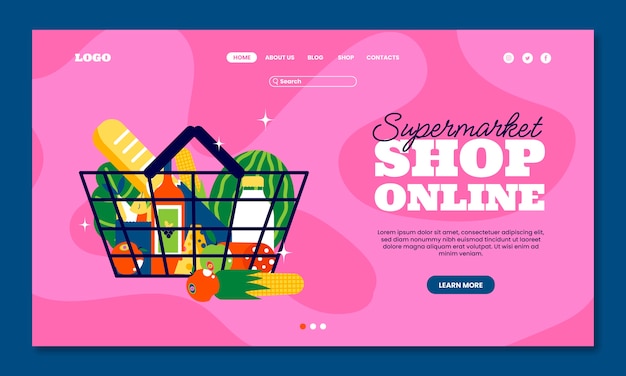 Flat supermarket landing page template