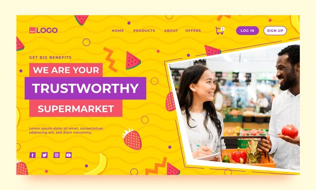 Flat supermarket landing page template