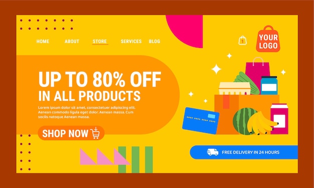 Free vector flat supermarket landing page