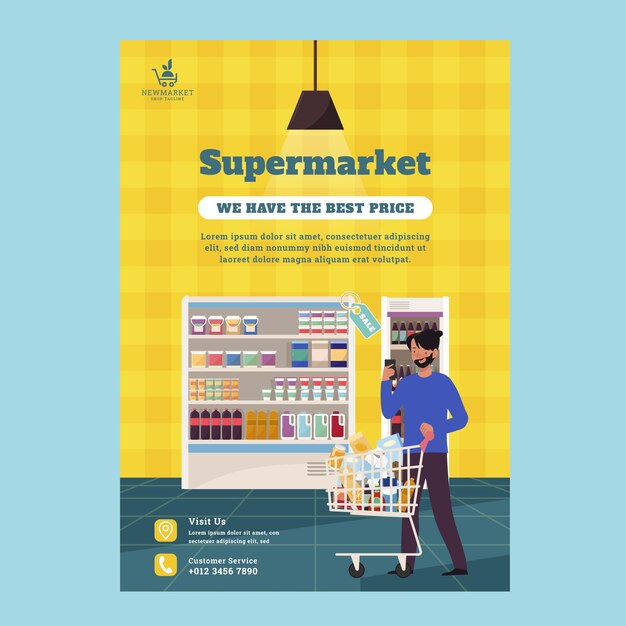 Flat supermarket poster template