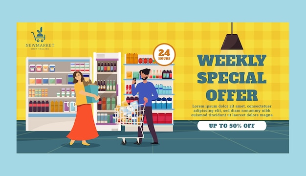 Flat supermarket sale background