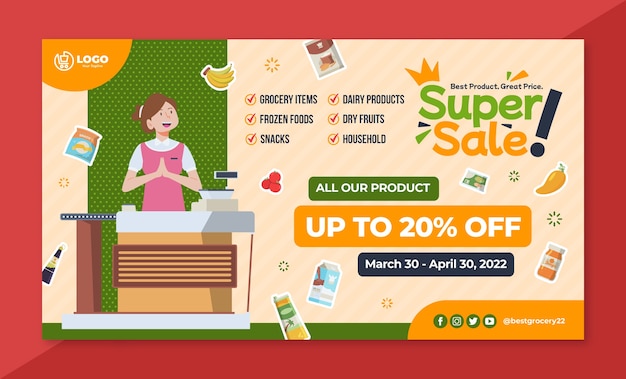 Free vector flat supermarket sale background