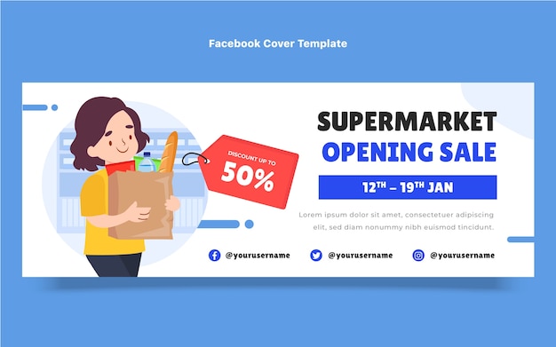 Free vector flat supermarket social media cover template