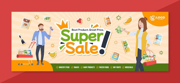 Flat supermarket social media cover template