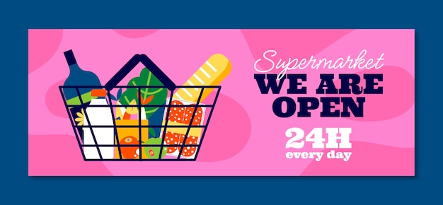 Бесплатное векторное изображение Плоский шаблон обложки для социальных сетей супермаркета