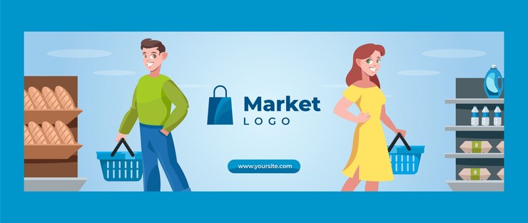 Бесплатный Вектор заголовок твиттера плоского супермаркета