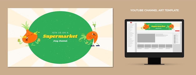 Flat supermarket youtube channel art – Free Vector Template Download