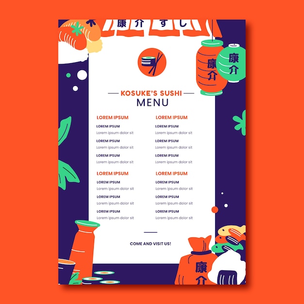 Free vector flat sushi bar menu template