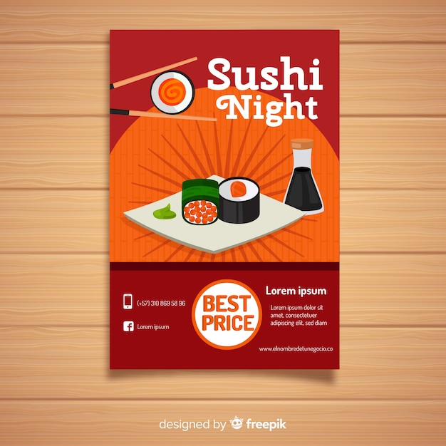 Free vector flat sushi chinese restaurant flyer