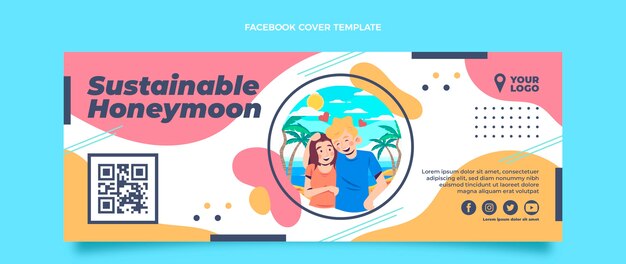 Flat sustainable honeymoon social media cover template