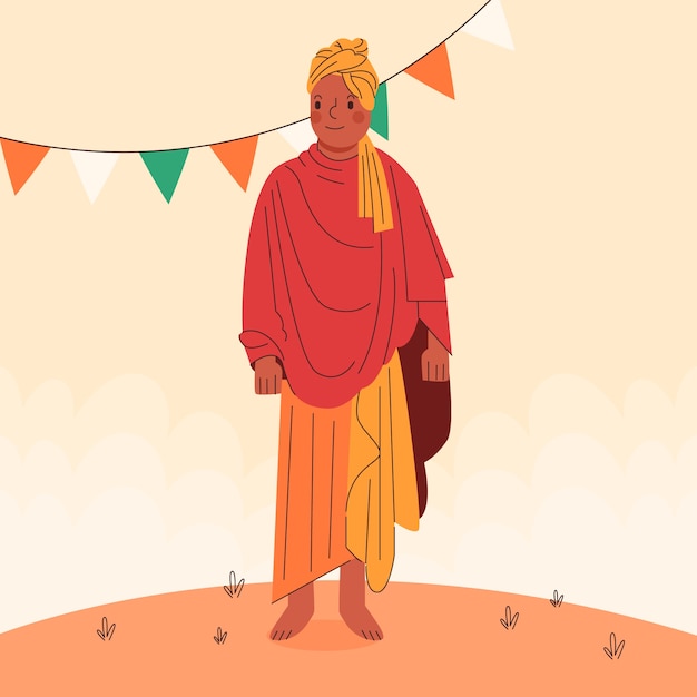 Vettore gratuito illustrazione piana di swami vivekananda