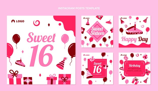 Flat sweet 16 instagram posts collection