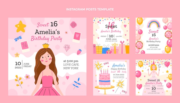 Collezione di 16 post instagram dolci piatti