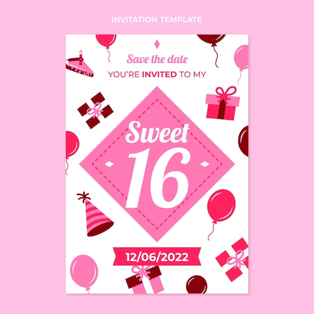 Free vector flat sweet 16 invitation template