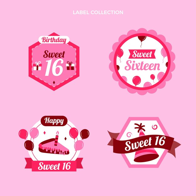Free vector flat sweet 16 labels collection