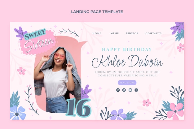 Free vector flat sweet 16 landing page template