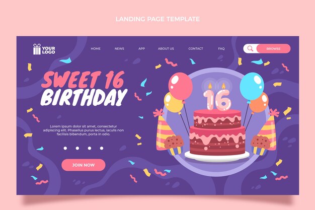 Free vector flat sweet 16 landing page template